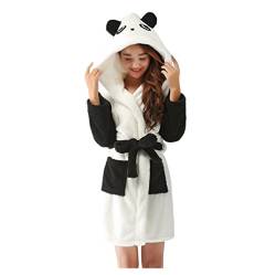 CuteOn Unisex Ehepaar Damen Herren Karikatur Tier Coral Fleece Mit Kapuze Wickeln Morgenmantel Nachtwäsche Bademantel Cosplay Panda Medium von CuteOn