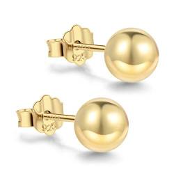 18K Vergoldete Ohrstecker Gold Silber 925, Goldene Ohrringe Damen 3mm-10mm Optionen, Rund Hypoallergener Schmuck für Herren (3mm) von Cutefeel