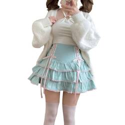 Cuteighteen Lolita gestufter Minirock für Damen, Kawaii, geschichtete Rüschen, hohe Taille, Schnürung, A-Linie, niedliche Röcke für Teenager-Mädchen, Hell, blau, Mittel von Cuteighteen