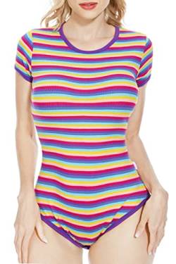 CutiePlusU Baumwollbodysuit Onesie Schlafanzug Strampler Rainbow Stripe Lila L von CutiePlusU