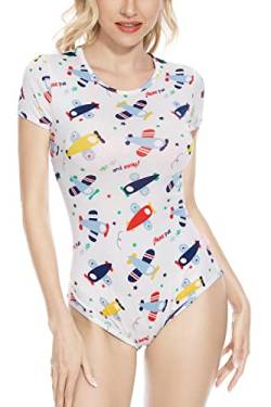 CutiePlusU Baumwolle Knopf Crotch Erwachsene Onesie Strampler Bodysuit Pyjamas Print Unisex Blau XL von CutiePlusU