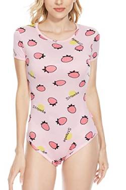 CutiePlusU Baumwolle Knopf Crotch Erwachsene Onesie Strampler Bodysuit Pyjamas Print Unisex Pink XXXL von CutiePlusU