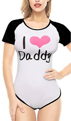 CutiePlusU Baumwolle Knopf Schritt Bodysuit Erwachsene Baby Onesie Classics Strampler- Ich liebe Daddy-Muster Pink+Schwarz M von CutiePlusU