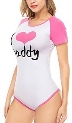 CutiePlusU Baumwolle Knopf Schritt Bodysuit Erwachsene Baby Onesie Classics Strampler- Ich liebe Daddy-Muster Pink XS von CutiePlusU