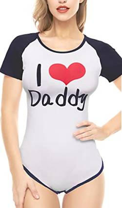 CutiePlusU Baumwolle Knopf Schritt Bodysuit Erwachsene Baby Onesie Classics Strampler- Ich liebe Daddy-Muster Rot+Mazarine S von CutiePlusU