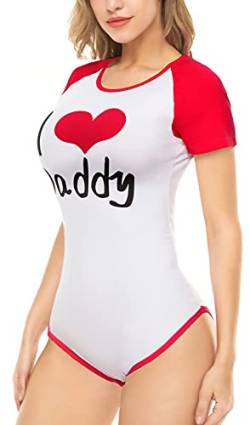 CutiePlusU Baumwolle Knopf Schritt Bodysuit Erwachsene Baby Onesie Classics Strampler- Ich liebe Daddy-Muster Rot L von CutiePlusU