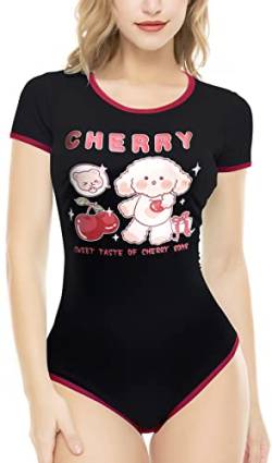 CutiePlusU Baumwolle Knopf im Schritt Bodysuit Erwachsene Strampler Onesie Pyjamas-Sweetie Cherry Pattern von CutiePlusU