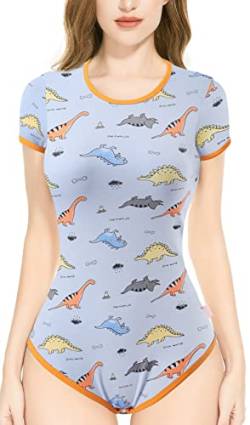 CutiePlusU Baumwolle Knopf im Schritt Bodysuits Erwachsene Strampler Basics Drucken Strampler - Süßester Dino Orange XS von CutiePlusU