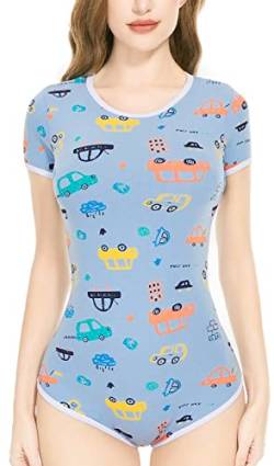 CutiePlusU Baumwolle Knopf im Schritt Bodysuits Erwachsene Strampler Basics Mini Auto Blau Strampler Blau M von CutiePlusU