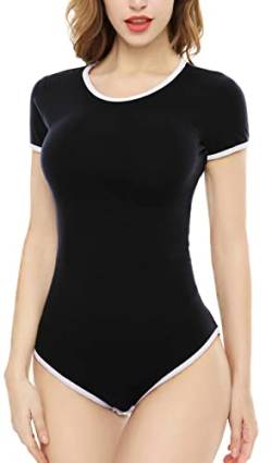 CutiePlusU Baumwolle Knopf im Schritt Bodysuits Erwachsene Strampler Basics Onesie Schwarz L von CutiePlusU