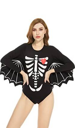 CutiePlusU Baumwolle Knopf im Schritt Bodysuits Halloween Fledermaus Vampire Fluoreszierender Druck Erwachsene Strampler Schwarz XXXXL von CutiePlusU