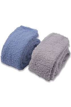 CutiePlusU Coral Fleece Socken Winter Warm Over Knee High Socken Soft Fuzzy Thigh High Socken 2er Pack Blau+Grau von CutiePlusU