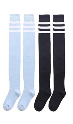 CutiePlusU Cotton 3 Striped Knee High Socks Extra Long Thigh High Stripe Socks Daily Wear for Woman 2 pairs Pack von CutiePlusU