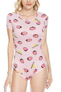 CutiePlusU Cotton Button Crotch Adult Onesie Romper Bodysuit Pajamas Print Unisex Pink XL von CutiePlusU