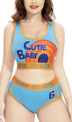 CutiePlusU Frauen Baumwolle ungefüttert Bralette Camisole und Höschen Sport Loungewear Set- Cute Basketball Baby 2 Blau 2XL von CutiePlusU