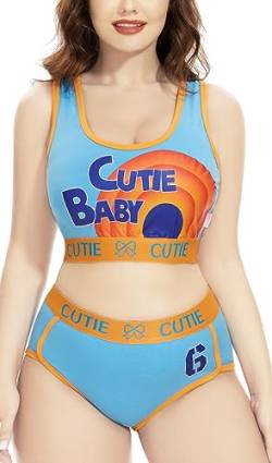 CutiePlusU Frauen Baumwolle ungefüttert Bralette Camisole und Höschen Sport Loungewear Set- Cute Basketball Baby 2 Blau 4XL von CutiePlusU