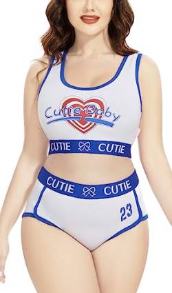 CutiePlusU Frauen Baumwolle ungefüttert Bralette Camisole und Höschen Sport Loungewear Set- Cuties Basketball Baby White XS von CutiePlusU