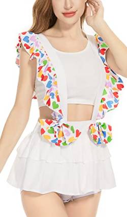 CutiePlusU Knopf im Schritt Bodysuit Onesie Ruffle Tiered Riemchenkleid - Regenbogen Herz Rock 4XL von CutiePlusU