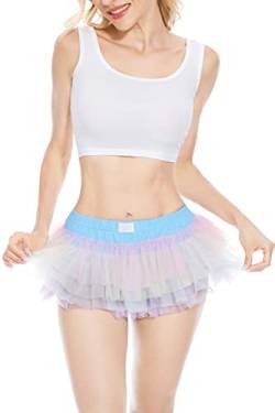 CutiePlusU Mesh Tüll Puffy Petticoat Tutu Kurzer Ballett Rock Bubble Rock Baumwollrüschen Rock für Erwachsene – Regenbogen XL von CutiePlusU