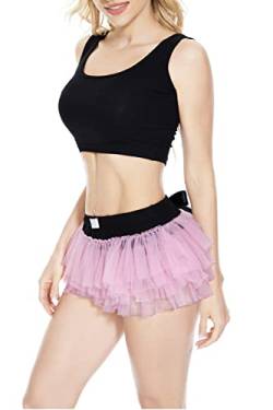 CutiePlusU Mesh Tüll Puffy Petticoat Tutu Kurzer Ballett Rock Bubble Rock Baumwollrüschen Rock für Erwachsene - SchwarzRosa L von CutiePlusU