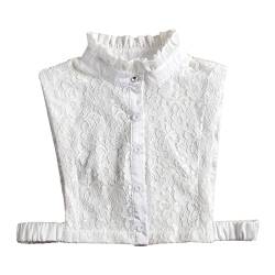Hemden Abnehmbare Damenbluse mit festem Rüschen und falschem Kragen, halb elastischer Taille, Hemdkragen Damen Bluse Shirt (White, One Size) von Cuwtheugwg