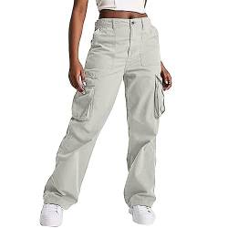 Cvanxluy Baggy Jeans Damen Weitem Bein High Waist Multi Taschen Y2k Arbeitshose Damen Lange Reißverschluss Baggy Damenhose Frauen Casual Sport Jogginghose Damen Outdoor Damen Sporthose von Cvanxluy