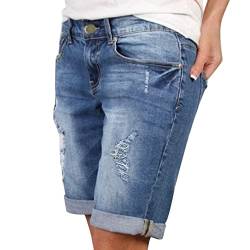 Cvanxluy Jeans Kurze Hose Damen Knielang Y2k 2024 Jeans Shorts Zerrissen Sexy Kurze Hose Denim Stretch Grosse Grössen Kurze Jeanshose Sommer Casual Lose Jeansshorts Bermuda Shorts Strandshorts von Cvanxluy