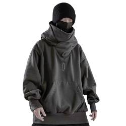 Cvanxluy Ninja Hoodie Herren 5XL Japan Harajuku Style Mit Kapuze Dicker Sweatshirt Hoody Hip Hop Fleece Oversize Gefüttert Streetwear Techwear Double Neckline Warm Techwear Y2k Kapuzenpullover von Cvanxluy