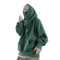 Cvanxluy Ninja Hoodie Herren 5XL Japan Harajuku Style Mit Kapuze Dicker Sweatshirt Hoody Hip Hop Fleece Oversize Gefüttert Streetwear Techwear Double Neckline Warm Techwear Y2k Kapuzenpullover von Cvanxluy