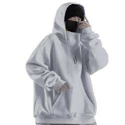 Cvanxluy Ninja Hoodie Herren 5XL Japan Harajuku Style Mit Kapuze Dicker Sweatshirt Hoody Hip Hop Fleece Oversize Gefüttert Streetwear Techwear Double Neckline Warm Techwear Y2k Kapuzenpullover von Cvanxluy