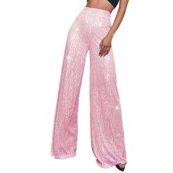 Cvanxluy Pailettenhose Damen, Silvester Festival Schwarz Pailletten Schlaghose Glitzerhose Party Glitzer Silber 70er Hose Hosen Elegant XXL Rave Große Größen Silvester Outfit Pailettenhose von Cvanxluy