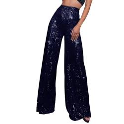 Cvanxluy Pailettenhose Damen, Silvester Festival Schwarz Pailletten Schlaghose Glitzerhose Party Glitzer Silber 70er Hose Hosen Elegant XXL Rave Große Größen Silvester Outfit Pailettenhose von Cvanxluy