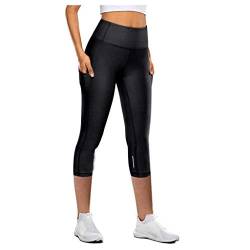 Cvanxluy Sport Leggings Damen 3/4 Capri mit Taschen High Waist Schnelltrocknend Laufhose Elastische Blickdicht Sommer Sportleggins mit Seitentaschen Tights Caprihose für Yoga Freizeit von Cvanxluy