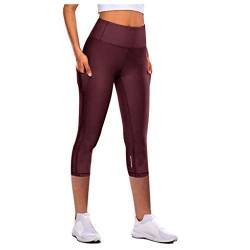 Cvanxluy Sport Leggings Damen 3/4 Capri mit Taschen High Waist Schnelltrocknend Laufhose Elastische Blickdicht Sommer Sportleggins mit Seitentaschen Tights Caprihose für Yoga Freizeit von Cvanxluy