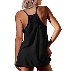 Cvanxluy Sportliches Kleid Damen Sommer Kurze Sommerkleid Tenniskleid mit Shorts Spaghettiträger Minikleid Mädchen Romper Jumpsuit mit Taschen Reißverschluss Ärmellos Sommerhose für Sports Workout von Cvanxluy