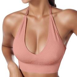 Neckholder BH Damen Push Up Sport BH Rückenfrei Tiefer V Ausschinitt Sport Bustier Gepolstert Rückenfreier BH Sexy Gym Bra Backless Verstellbare Träger von Cvanxluy