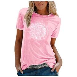 Tshirt Damen Sommer Locker Elegant T-Shirt Lässig Oversize Sale Tops Sonne Mond Shirts Oberteile mit Aufdruck Kurzarm T-Shirts Ausgefallene Mode Bluse Damenshirts Pullover Tunika von Cvanxluy