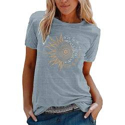 Tshirt Damen Sommer Locker Elegant T-Shirt Lässig Oversize Sale Tops Sonne Mond Shirts Oberteile mit Aufdruck Kurzarm T-Shirts Ausgefallene Mode Bluse Damenshirts Pullover Tunika von Cvanxluy