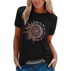 Tshirt Damen Sommer Locker Elegant T-Shirt Lässig Oversize Sale Tops Sonne Mond Shirts Oberteile mit Aufdruck Kurzarm T-Shirts Ausgefallene Mode Bluse Damenshirts Pullover Tunika von Cvanxluy