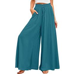 Wickelhose Damen Sommer Lang Wide Leg Pants Casual Einfarbig Hoher Taille Weite Bein Split Lang Hose mit Elastisch Bund Sommer Hosen Leichte Sporthose Lose Haremshose mit Schlitz Marlene Yogahosen von Cvanxluy