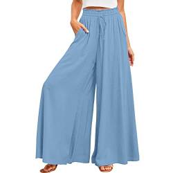 Wickelhose Damen Sommer Lang Wide Leg Pants Casual Einfarbig Hoher Taille Weite Bein Split Lang Hose mit Elastisch Bund Sommer Hosen Leichte Sporthose Lose Haremshose mit Schlitz Marlene Yogahosen von Cvanxluy