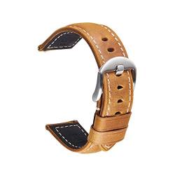 Crazy Horse Haut 20-24Mm Lederarmband Quick Release Armband Uhr Zubehör Hellbraun (Silber), 24mm von Cycat