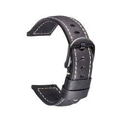 Crazy Horse Haut 20-24Mm Lederarmband Quick Release Armband Uhr Zubehör Schwarz Schwarz, 22mm von Cycat