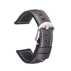 Crazy Horse Haut 20-24Mm Lederarmband Quick Release Armband Uhr Zubehör Schwarzes Silber, 24mm von Cycat