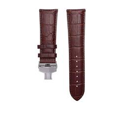 Leder-Armband-22/23/24/26/28mm Faltschließe Uhrenarmband Braun Braun Silber, 22mm von Cycat
