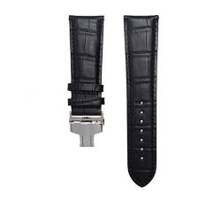 Leder-Armband-22/23/24/26/28mm Faltschließe Uhrenarmband Schwarz-Schwarz-Silber, 20mm von Cycat