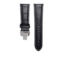 Leder-Armband-22/23/24/26/28mm Faltschließe Uhrenarmband Schwarz Weiss Silber, 22mm von Cycat