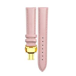 Leder-Armband-Frauen Armband 14/16/18/20mm Lederarmband mit Faltschließe Pink Gold, 14mm von Cycat