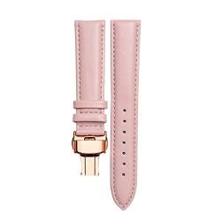 Leder-Armband-Frauen Armband 14/16/18/20mm Lederarmband mit Faltschließe Pinke Rose, 16mm von Cycat