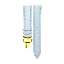 Leder-Armband-Frauen Armband 14/16/18/20mm Lederarmband mit Faltschließe Sky Blue Gold, 20mm von Cycat
